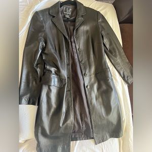 Black leather long jacket size medium